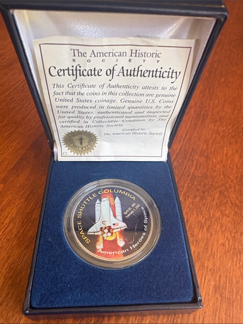 Colorized Space Shuttle Columbia Commemorative Dollar Coin - American Heroes